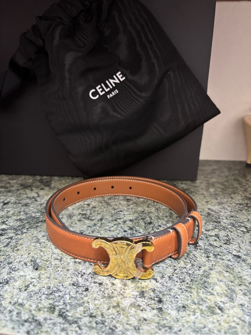 Celine Tan Leather Triumph Belt